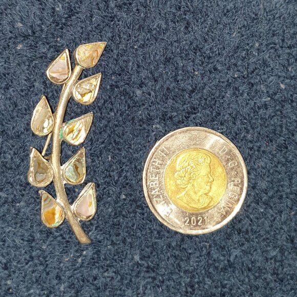 Vintage Mexico Hand Crafted Alpaca Silver Abalone Inlay Leaf Brooch - Picture 9 of 10